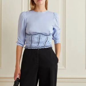 FLEUR DU MAL pastel blue ruched blouse, size small